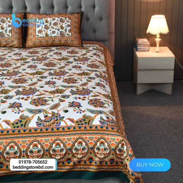 Blossom Dreams Print Bed Sheet – Bottle Green (2)