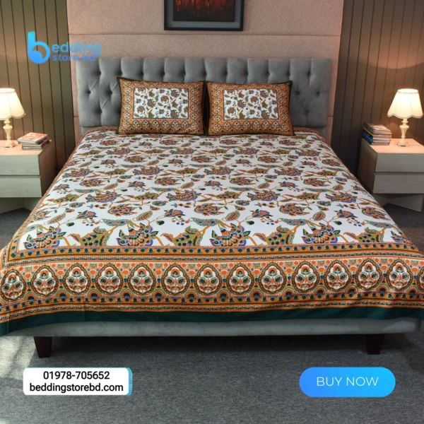 Blossom Dreams Print Bed Sheet – Bottle Green (3)