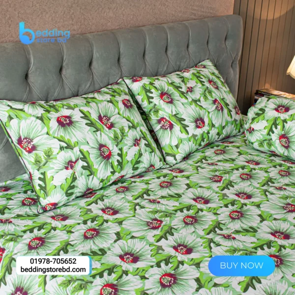 China Rose Print Bed Sheet – Green (2)