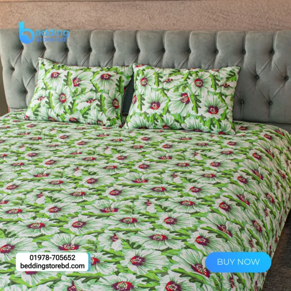 China Rose Print Bed Sheet – Green (3)