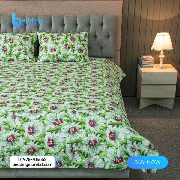 China Rose Print Bed Sheet – Green (4)