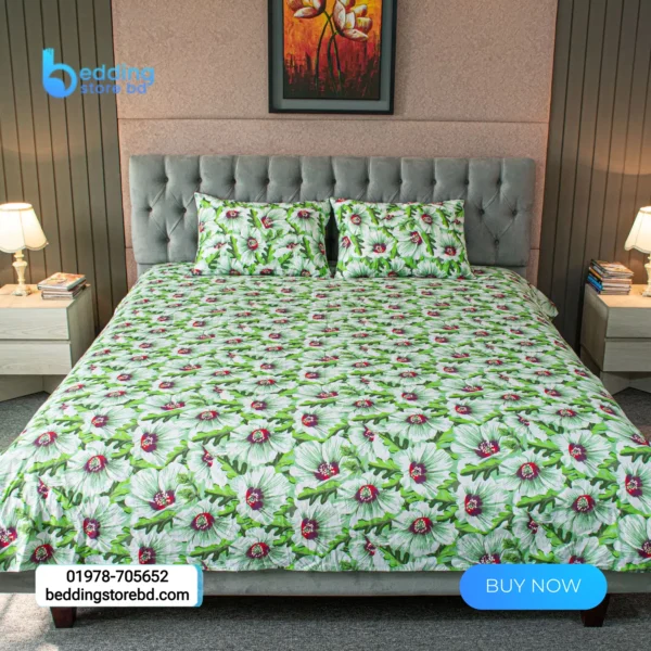 China Rose Print Bed Sheet – Green (5)