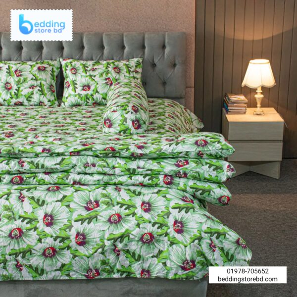 China Rose Print – Green Comforter Bedding Set (5Pcs) (3)