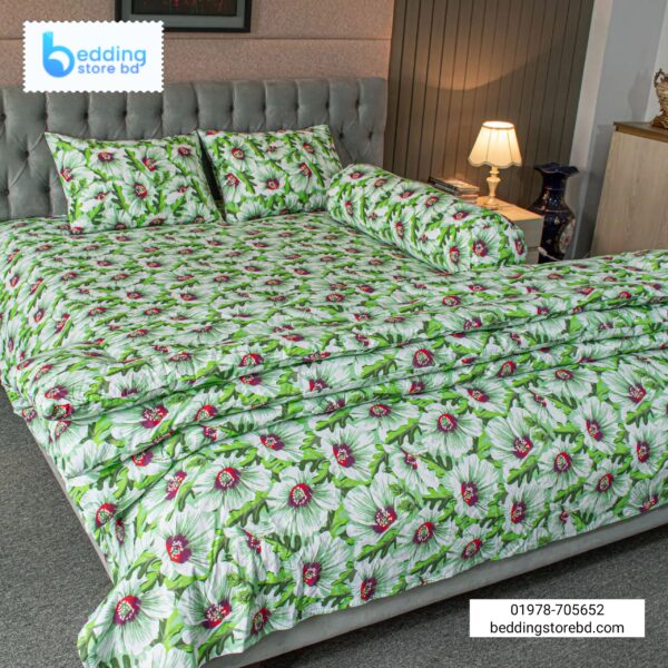 China Rose Print – Green Comforter Bedding Set (5Pcs) (4)