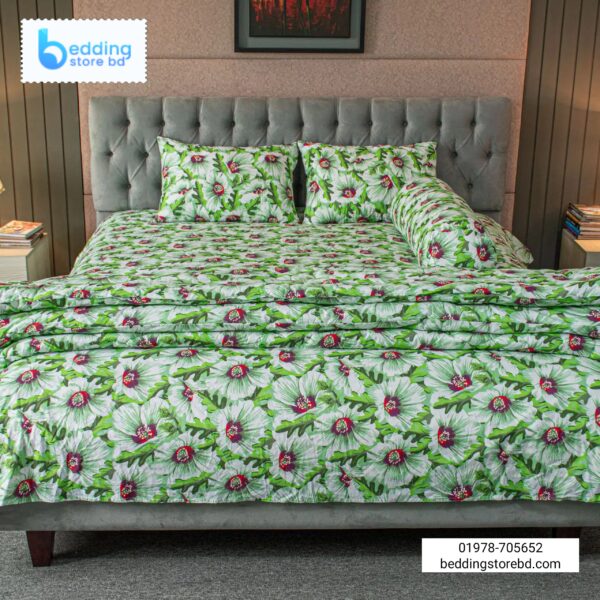 China Rose Print – Green Comforter Bedding Set (5Pcs)