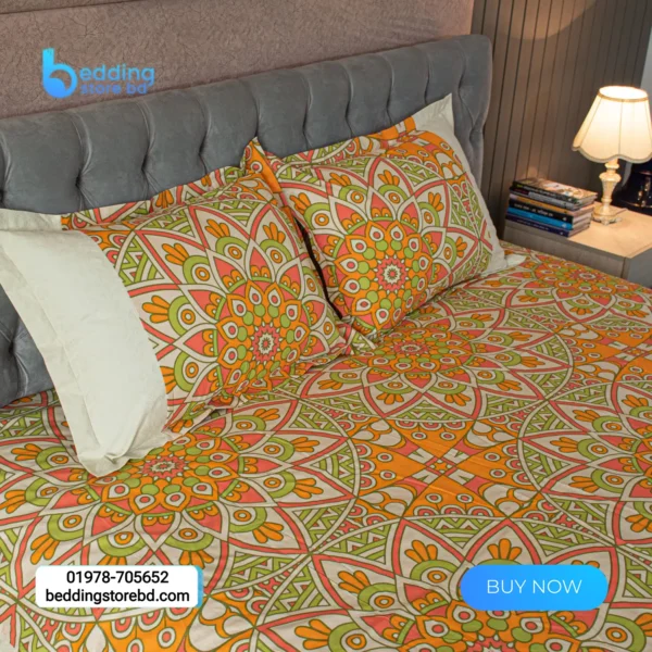 Heritage Harmony – Alpana Print Bedsheet – Orange