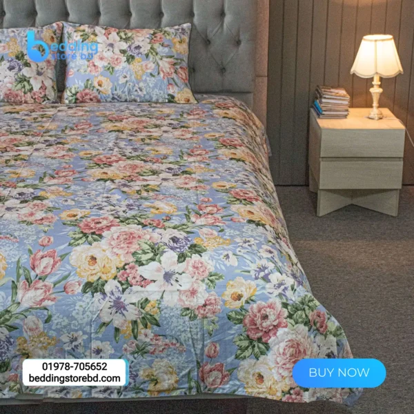 Monsoon Blooms Bedsheet- Heather Blue (2)