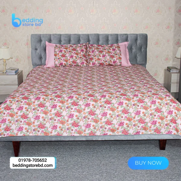 Pink & Green Flower Print Bedsheet (2)