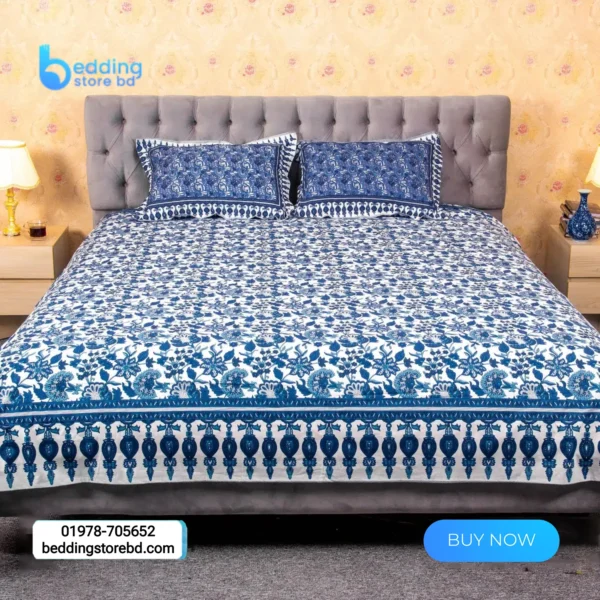 White Blue Print Bed Sheet (3)