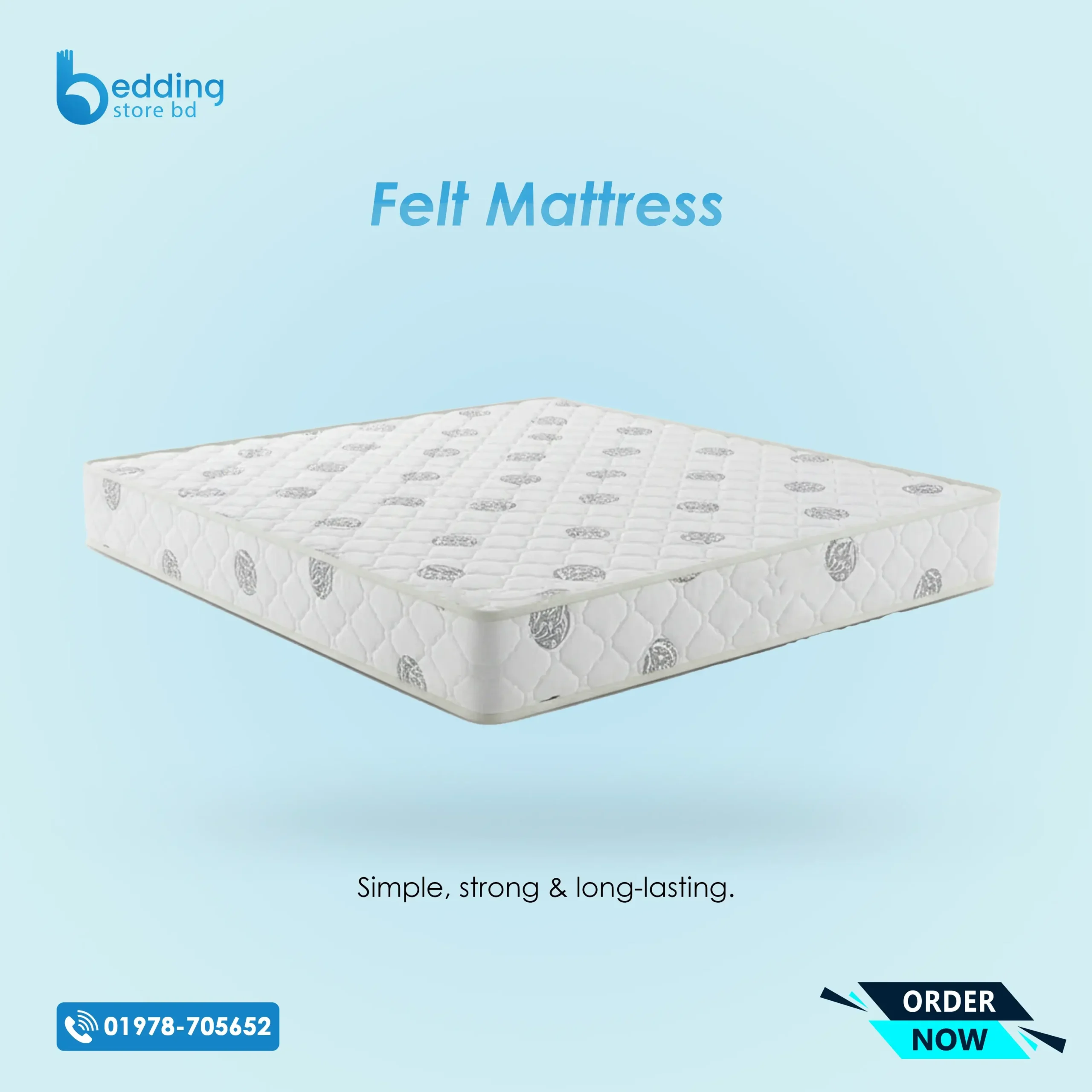 Felt Firm Mattress 1 top view with 100% felt material for back pain relief and perfect firmness
