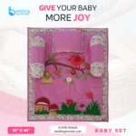 Product: Baby Bedding Set (4pcs) Size: 35" X 40" Anti-insect protection: Yes Maintenance: Hand & Machine Washable Outer Material: 100% Cotton Fabric Inner Material: Cotton Padding