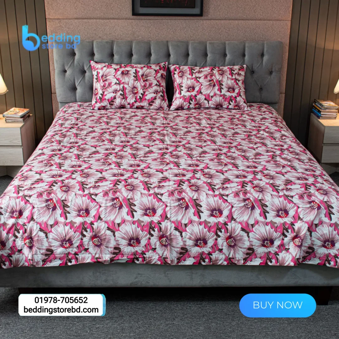 China Rose Print Bed Sheet – Pink (2)