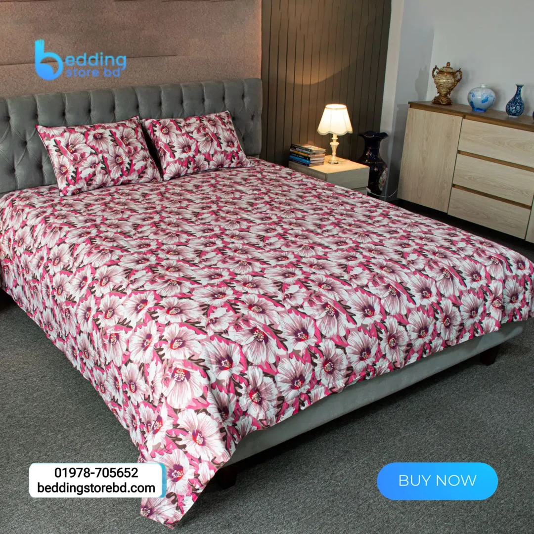 China Rose Print Bed Sheet – Pink (4)