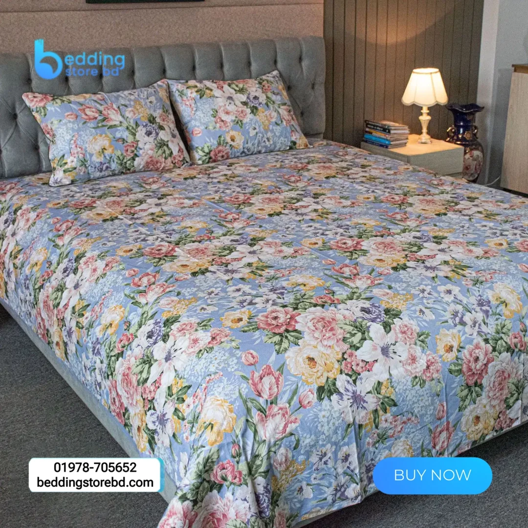 Monsoon Blooms Bedsheet- Heather Blue