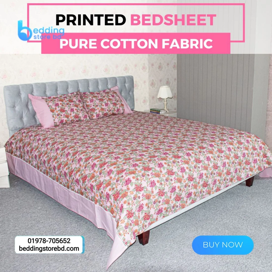 Pink & Green Flower Print Bedsheet