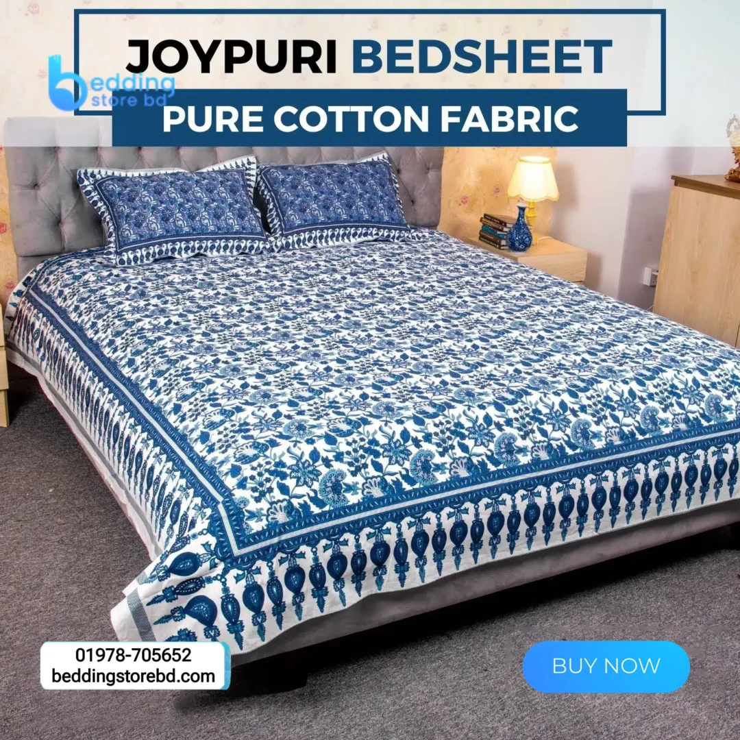 White Blue Print Bed Sheet