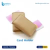 Minimalist card holder held between two fingers to show ultra-thin profil