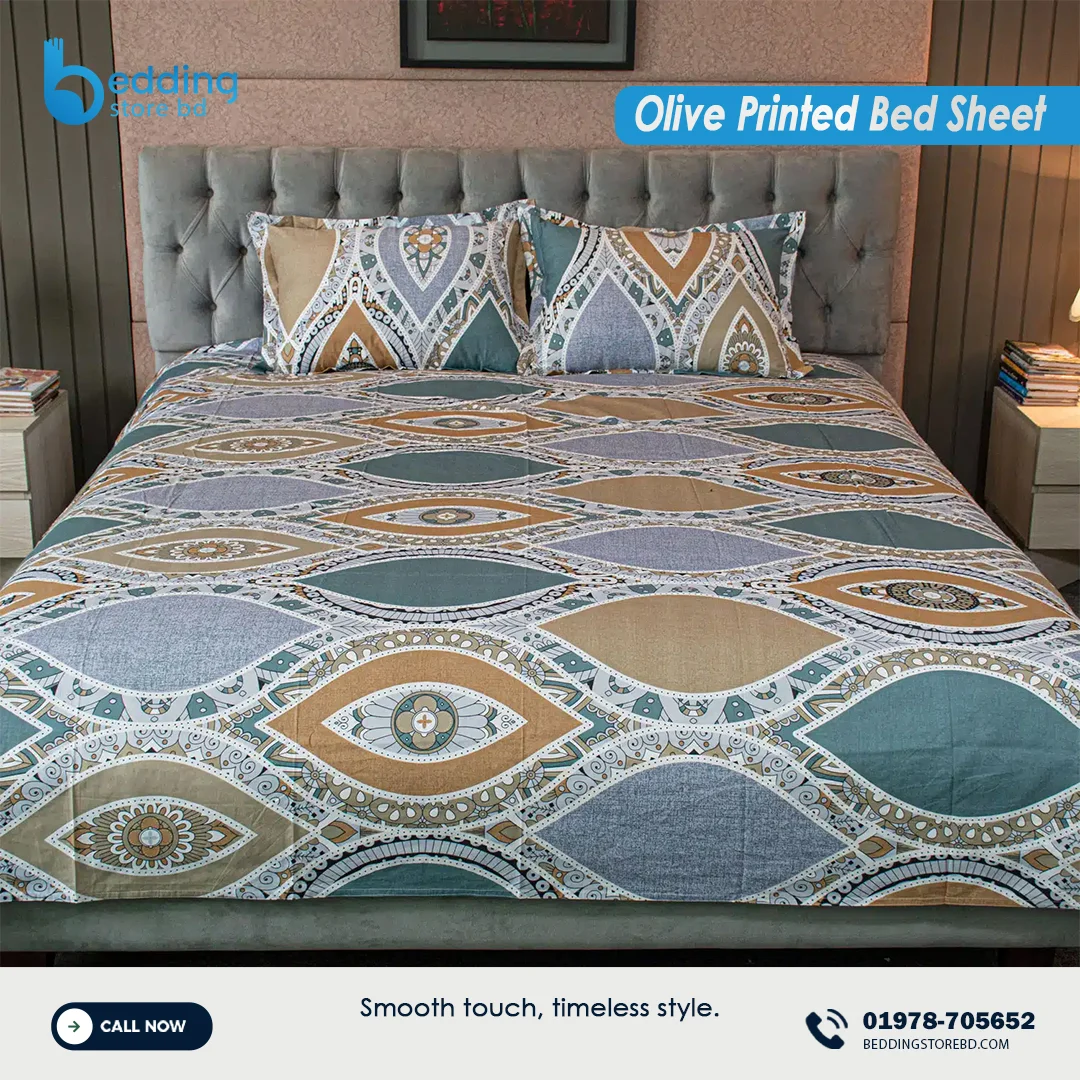 Premium olive printed bed sheet in 100% pure cotton