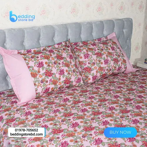 Pink & Green Flower Print Bedsheet