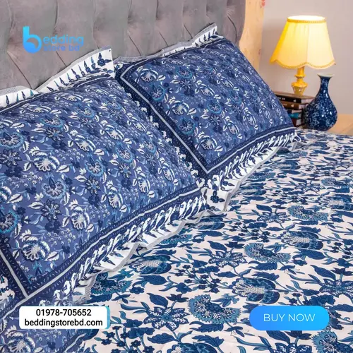 White Blue Print Bed Sheet