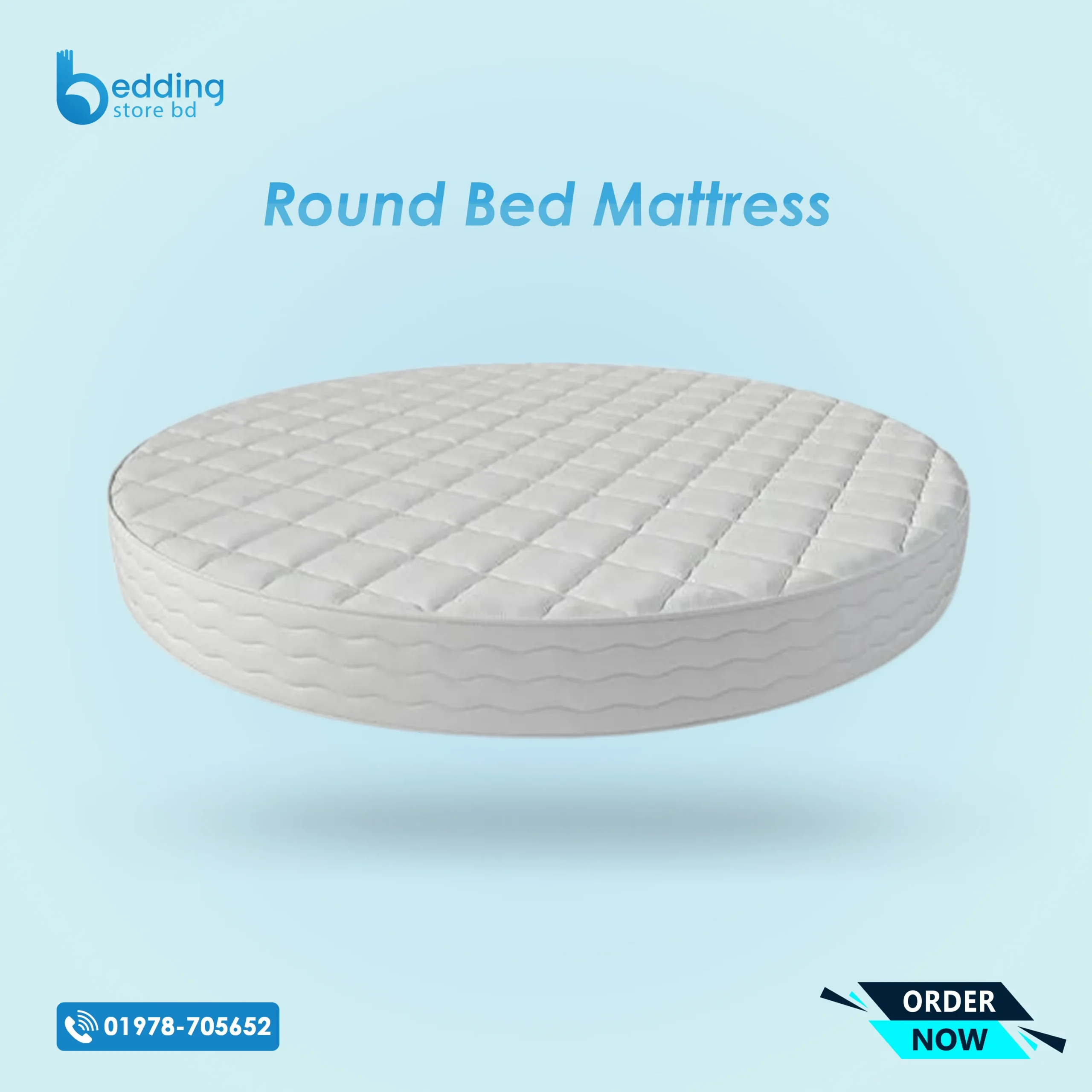 Round bed mattress top view with modern design and premium foam comfort