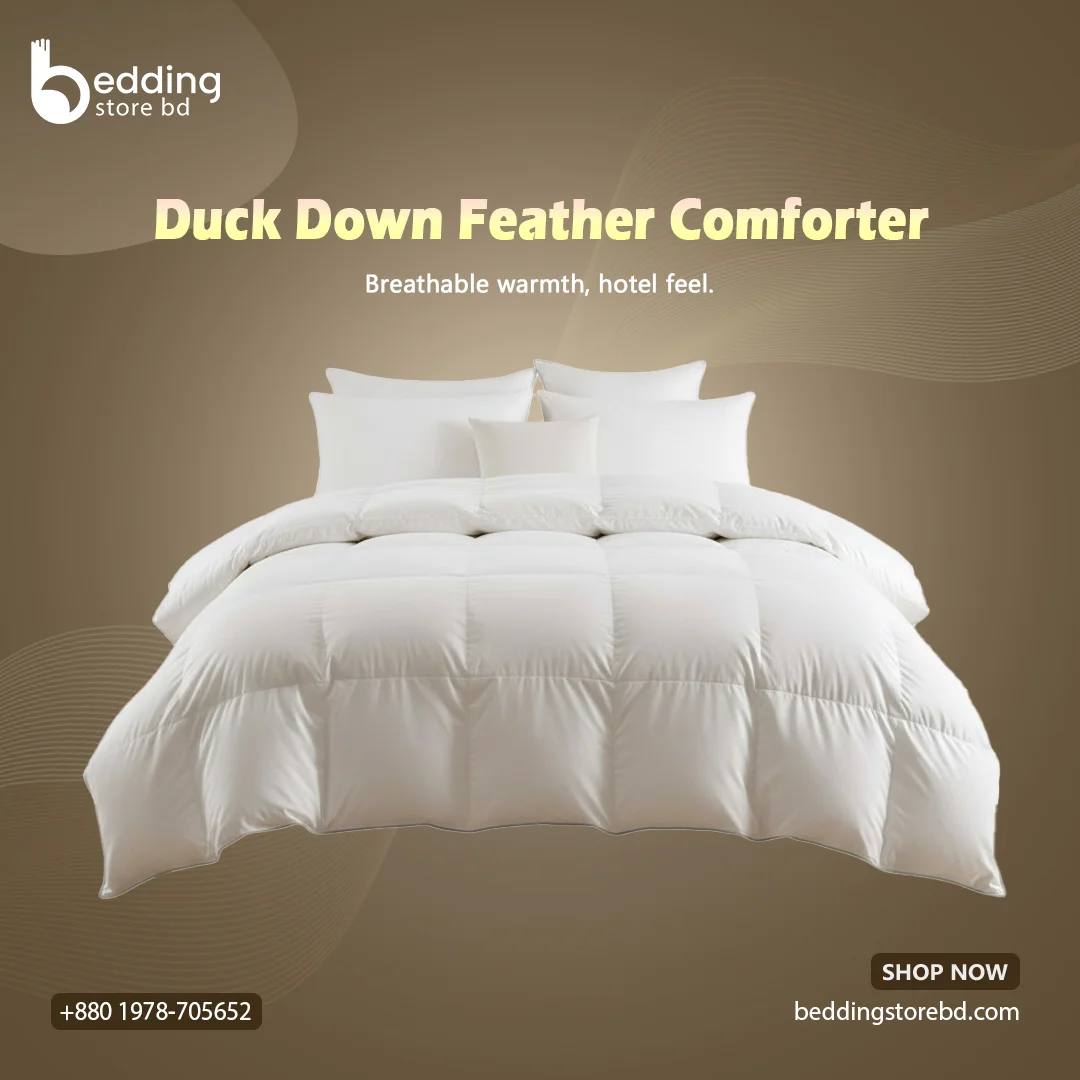 Premium duck down feather comforter fluffy white duvet with 650+ fill power on luxurious bed