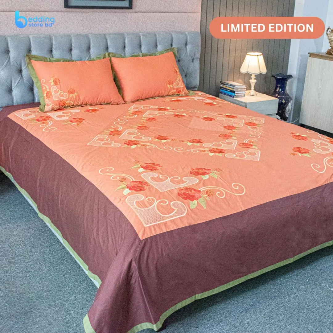 Orange Sunrise Embroidery Bed Sheet