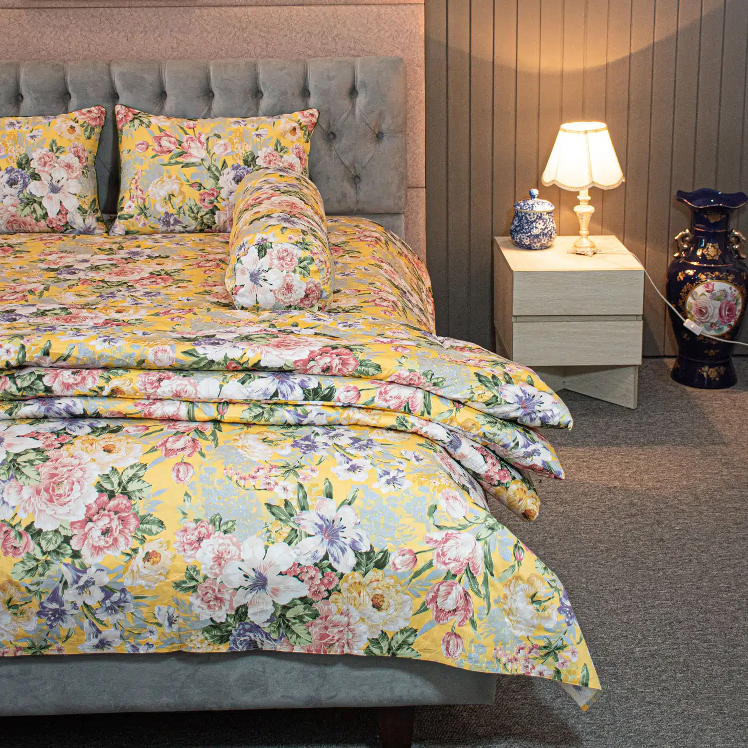 Monsoon Blooms- Yellow Comforter Set (5Pcs)