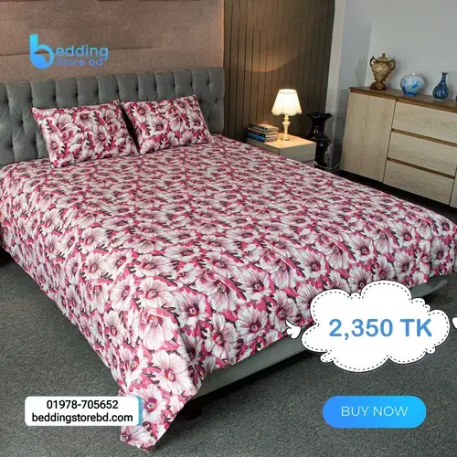 China Rose Print Bed Sheet Pink