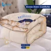 Luxurious classic yellow goose down comforter fluffy duvet folded on bed
