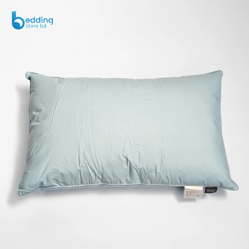 Soft light blue goose down pillow featuring a breathable, high-thread-count cotton shell.