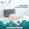 An ergonomic natural latex contour pillow with a dual-wave design, showing the high-neck-support lobe and the pin-core ventilation holes.