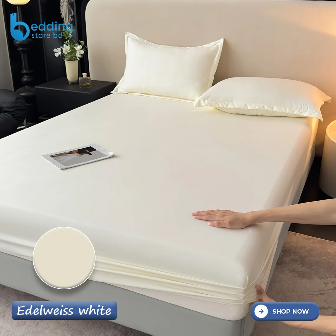 Premium Soft Cotton Fitted Bed Sheet - Edelweiss White