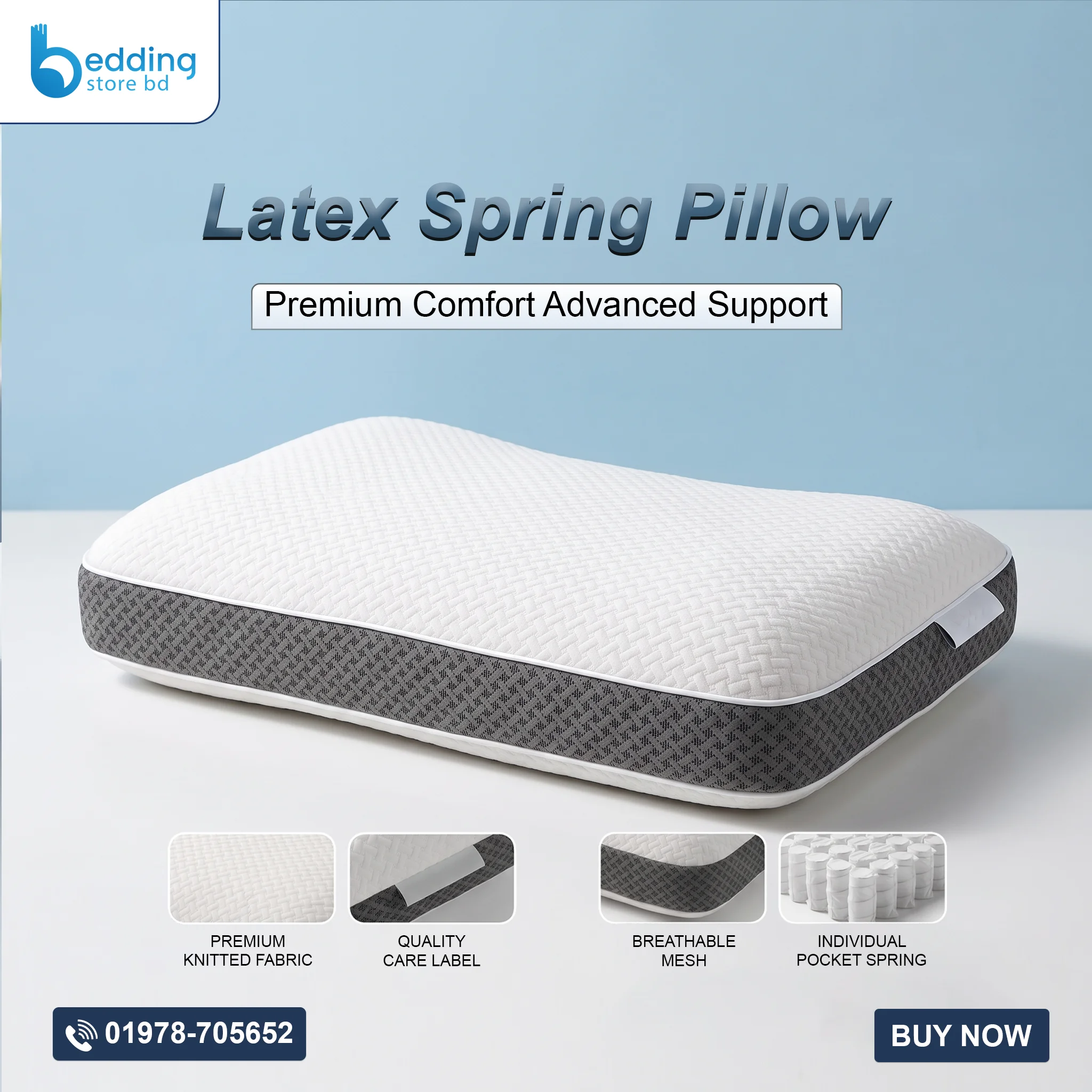 Latex Spring Pillow – Imported | Neck Support & Bouncy Comfort